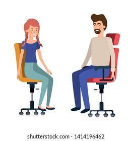 couple with sitting in office chair avatar character