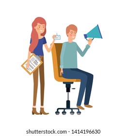 couple with sitting in office chair avatar character