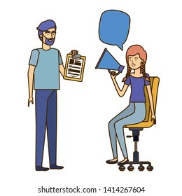 couple with sitting in office chair avatar character