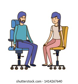 couple with sitting in office chair avatar character
