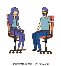 couple with sitting in office chair avatar character