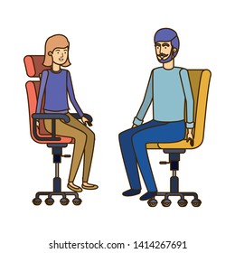 couple with sitting in office chair avatar character