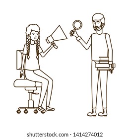 couple with sitting in office chair avatar character