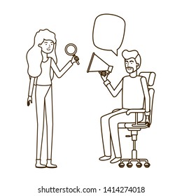 couple with sitting in office chair avatar character