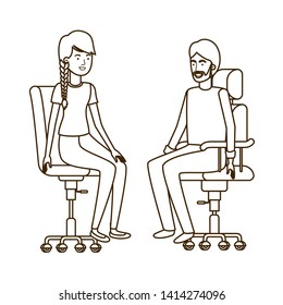 couple with sitting in office chair avatar character