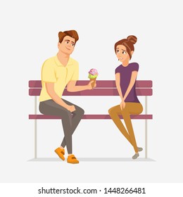 Couple are sitting on a bench.