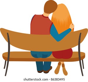 couple sitting on a bench hugging