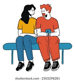 Couple Sitting on Bench, Ideal for Romance and Relaxation Themes - Flat Vector Illustration