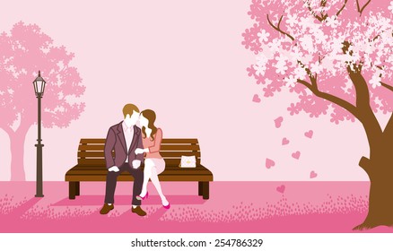 Couple sitting on a Bench -Pink color