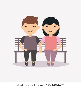 Couple sitting on bench vector illustration  isolated on white 