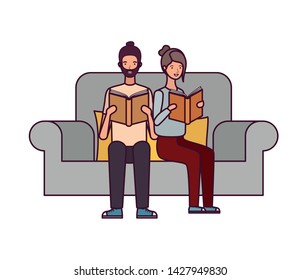 couple sitting on chair with book in hands