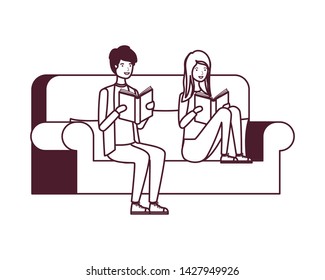 couple sitting on chair with book in hands