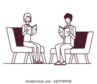 couple sitting on chair with book in hands