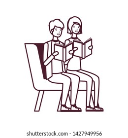 couple sitting on chair with book in hands