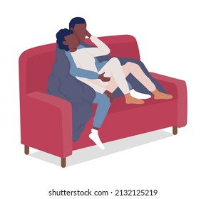 Couple sitting on couch semi flat color vector characters. Sitting figures. Full body people on white. Romantic date simple cartoon style illustration for web graphic design and animation