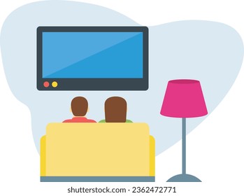 Una pareja está sentada en un sofá y viendo la televisión.