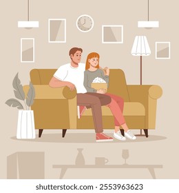 Couple sitting on the couch watching movie