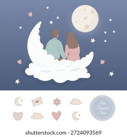 Casal sentado em lua crescente.