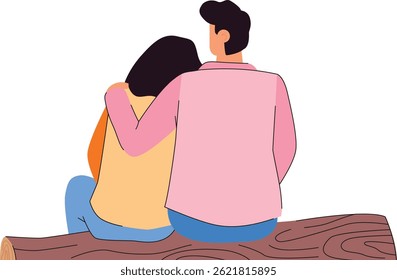 Couple sitting on a log and embracing
