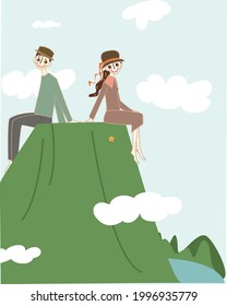 Couple sitting on the mountain.