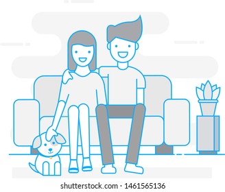 Couple sitting on sofa (Home wall background) children play sketch 