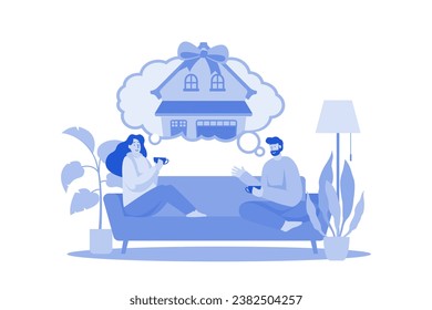 Couple Sitting On The Sofa Thinking About New House