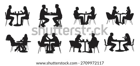 couple sitting in restaurand silhouettes set 