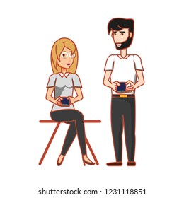 couple sitting with smartphones devices