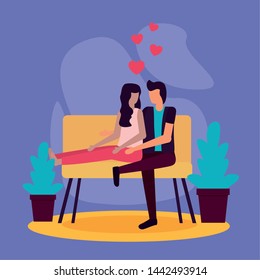couple sitting in sofa romantic activities vector illustration