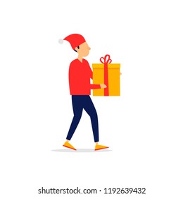 Couple sitting at the table celebrates New Year and Christmas. Vector illustration
