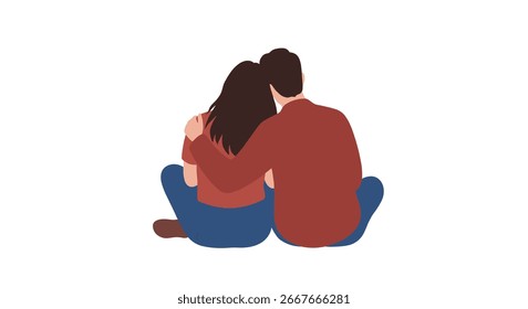 Paar sitzen zusammen Umarmung von hinter Liebe und Beziehung Illustration
