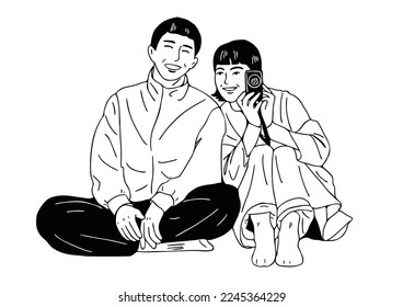 couple sitting together loving each other
the lifestyle the people in the garden hand drawn