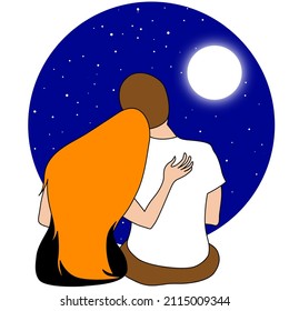 Couple sitting together watching the moon   the stars 