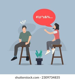 The couple is sitting, the woman talking and the man is listening design vector illustration