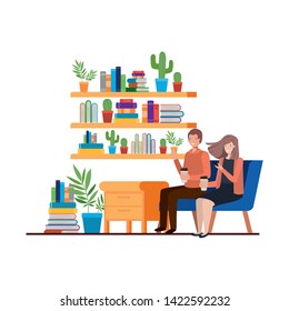 couple sitting in the work office avatar character