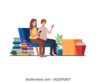 couple sitting in the work office avatar character