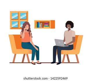 couple sitting in the work office avatar character