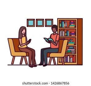 couple sitting in the work office avatar character