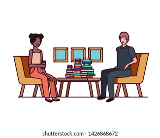 couple sitting in the work office avatar character