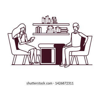 couple sitting in the work office avatar character