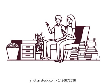 couple sitting in the work office avatar character