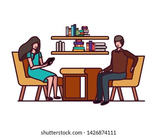 couple sitting in the work office avatar character