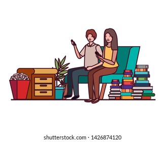 couple sitting in the work office avatar character