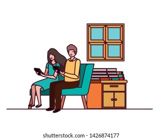 couple sitting in the work office avatar character