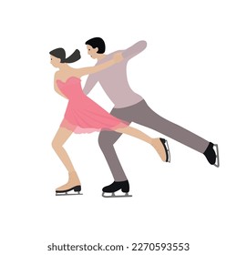 Couple of skaters figure skating isolated on the white background. Vector.