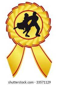 Couple skating on a bow as symbol of champion