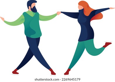 Couple Skating On Ice Curvy 2 UI Banner Illustration Vector EPS