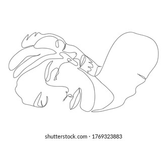 Couple sleeping after making love  Line art vector design