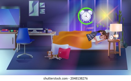 couple sleeping in bed with alarm clock modern bedroom interior horizontal full length