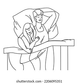 couple sleeping line pencil drawing vector. bed man, woman happy, bedroom young, family lifestyle, wife husband, home together couple sleeping character. people Illustration